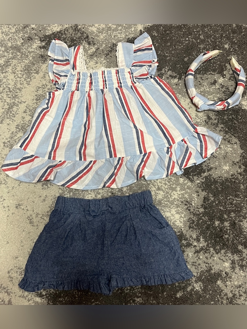 Toddler 3 Piece Americana Summer
Outfit Set Striped Top Shorts Headband 18M